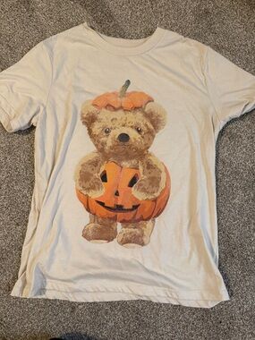 Teddy Bear Pumpkin Graphic Tee - Cream